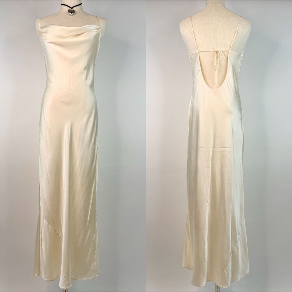 Victoria's Secret VTG 90s Y2K Silk Open Back Gown Cowl Neck Maxi Slip Dress Sz M